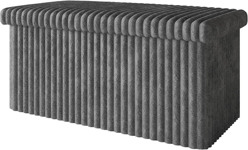 30" HOME DESIGN Florence Upholstered Folding Storage Bench, Tufted Top, Space-Saving Storage, Gray Corduroy Fabric
