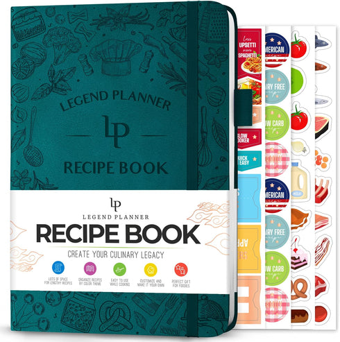 Legend Recipe Book – Blank Family Cookbook to Write In Your Own Recipes – Empty Cooking Journal, Hardcover, A5, 58