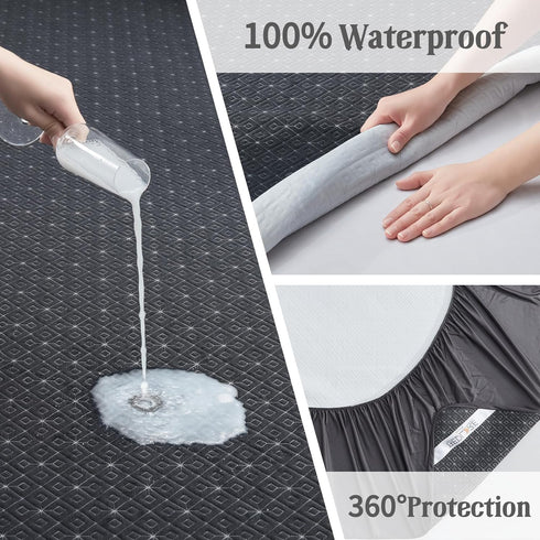 BEDLORE King Mattress Protector, Waterproof Noiseless Mattress Cover with Deep Pocket for 6-18 inches Mattress, Dark