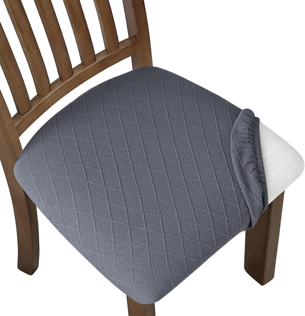 Stretch Chair Seat Covers, 6 PCS Removable Washable Dining Chair Covers, Anti-Dust Slipcovers for Dining Room, Gray