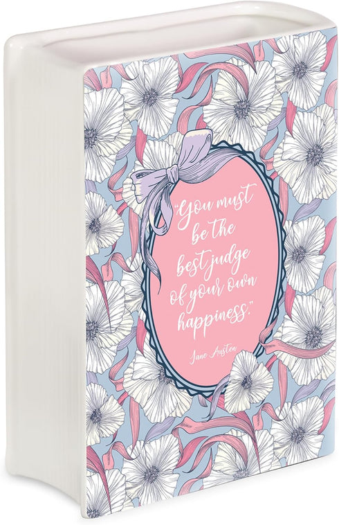 Emma) Steel Mill & Co Original Book-Shaped Decorative Vase, Ceramic Vases for Home Decor, Cute Bookshelf Decor, Unique