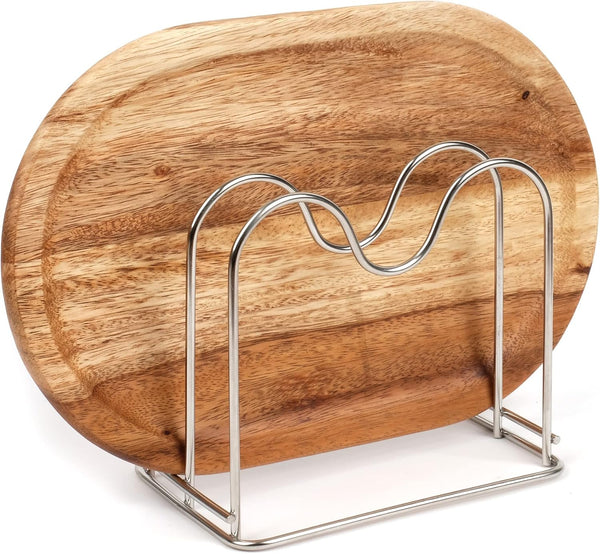 Stainless Steel Wire Cutting Board Holder, Kitchen Organizer with 2 Sections