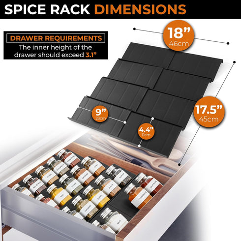ALCOVA 4 9" 18", Countertop 8 Pack Spice Drawer Organizer, Tier Expandable Spice Rack for Drawer from to Spice