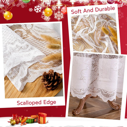 WUBODTI Christmas White Lace Rectangular Tablecloths, Floral Embroidered Angel Pattern, 60W x 84L for Baby Showers &
