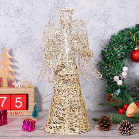 PRETYZOOM Exquisite Glitter Angel Christmas Tree Topper Figure Treetop Ornament for Festival Home Decor