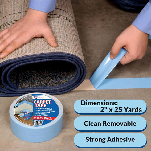 Carpet Tape, Double Sided Rug Tape for Secure Rugs on Hardwood, Removable, No Damage (Creme, 2" x 25 Yard)