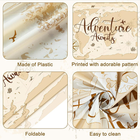 3 108 54 Inch Frienda Pcs Adventure Awaits Tablecloth Travel Party Decorations Bon Voyage World Map Table Cloth Plastic