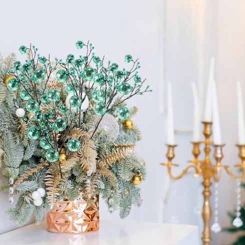 24 10 Inch Geosar Pieces Christmas Glitter Berries Stems Christmas Berry Picks Artificial Glittered Berries Ornaments