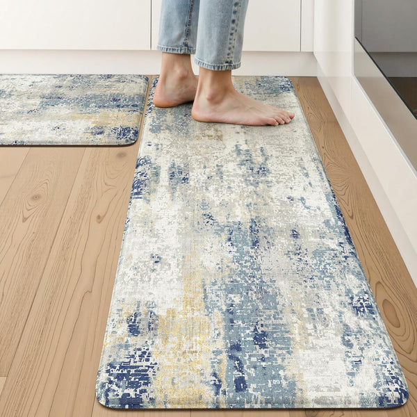 LEEVAN Kitchen Mats Cushioned Anti Fatigue Blue Set of 2,Non Slip Waterproof