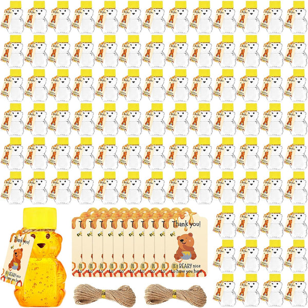 Funnymoom 96 Sets 2 oz Plastic Honey Bear Bottle Bear Shape Clear Empty