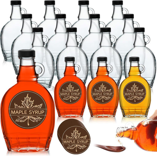 FoldTier 12 Pcs 12 oz Glass Maple Syrup Bottles Clear Reusable Glass