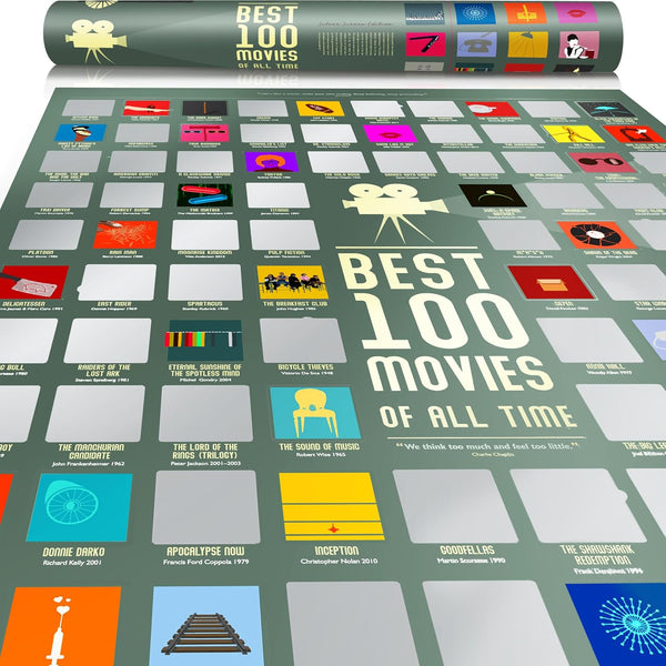 Travel Revealer 100 Movie Scratch Off Poster, 2024 IMDb Top 100 Movies, 17"x24" Bucket List Poster