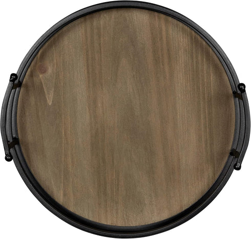 Stratton Home Decor Metal and Wood Round Tray | Wooden Coffee Table Tray Decor for Empty Table Surfaces | Decorative