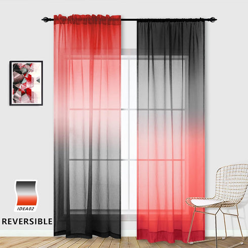 KOUFALL Red Curtains for Kids Bedroom, 2 Panels Sheer Gamer Curtains for Boys Room, 63 Inch Length