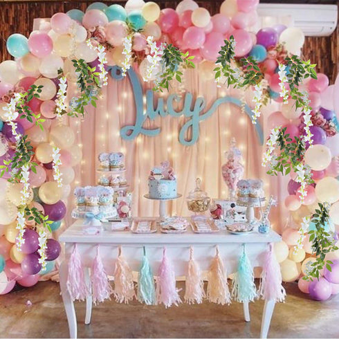 DearHouse 4Pcs Artificial Wisteria Garland, 6.6Ft/Piece Silk Hanging Flower Vine for Home Garden Outdoor Wedding Decor