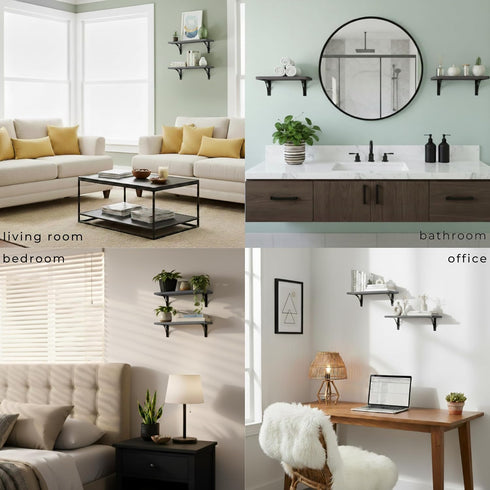 Reinforced Steel Bracket Grey Wall Shelves - Easy to Install, Template and Video Included - Grey Shelf for Wall, Gray