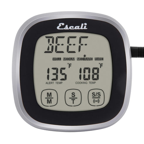 Escali Touch Screen LCD Display Digital Timer, Oven Safe Stainless Steel Probe, Black