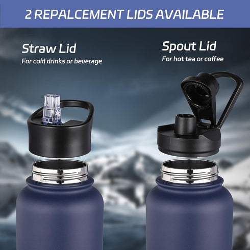 HASLE OUTFITTERS 40oz Stainless Steel Water Bottle, Vacuum Insulated Double Walled Leak Proof Sports Bottle with 2 Lids
