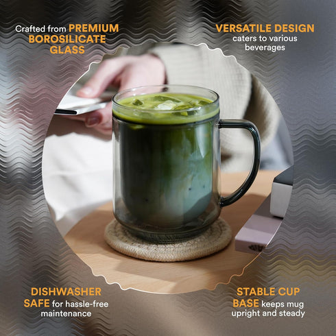 500ml ovalware Double Wall Glass Coffee Mugs, Single Lip Mugs Made of Durable Borosilicate Glass, Insulated Coffee Mug