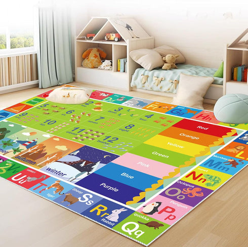Kids Educational Rug, ABC Alphabet Play Mat, Numbers Shapes Color Seasons Learning Carpet for Playroom Bedroom