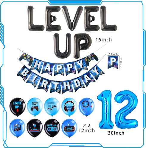 28 PCS Video Game Level UP Birthday Decorations, Gamer Party Supplies for Twelve-Year-Old Birthday Party
