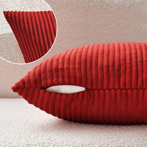 MIULEE Pack of 2 Red Corduroy Pillow Covers, Soft Striped Decorative Square Cushion Cases for Couch Sofa 16 x 16 Inch