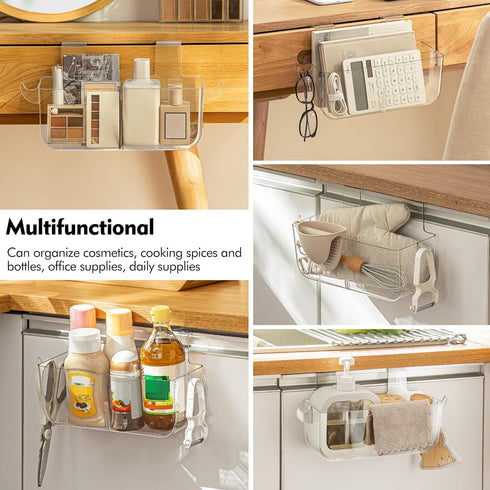 2 Pack 2 Poeland Over Cabinet Door Organizer, Plastic Storage Bin with Hooks, Over Cabinet Holder for Kitchen, Pantry