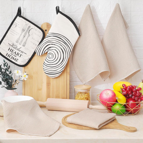 Homaxy 100% Cotton Waffle Weave Kitchen Dish Cloths, 6-Pack, Ultra Soft Absorbent Quick Drying, 12 x 12 Inches, Beige