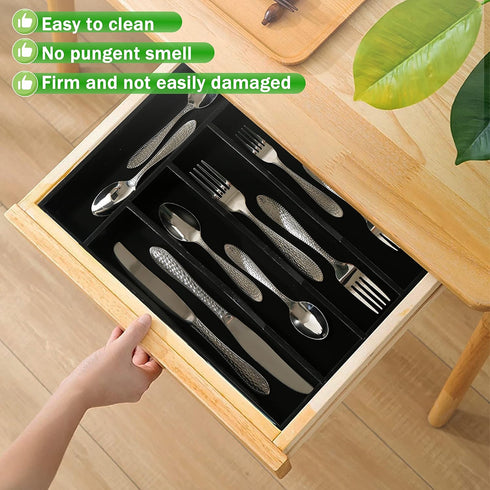 Black Silverware Organizer 10 In Utensil Organizer Silverware Tray for Drawer Cutlery Flatware Organizer for Kitchen Bamboo Wood by Greenual