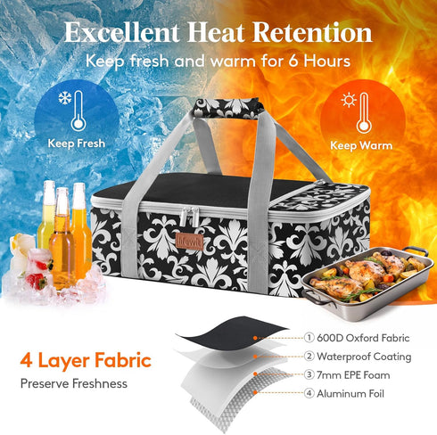 Lifewit Casserole Carrier, Insulated Food Carrier for Hot or Cold Food, Fits 9"x13" Baking Dish, Black