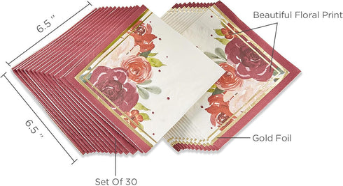 Kate Aspen Burgundy Blush Floral Paper Napkins - Thick Decorative Dinner Napkins for Wedding Reception or Bridal