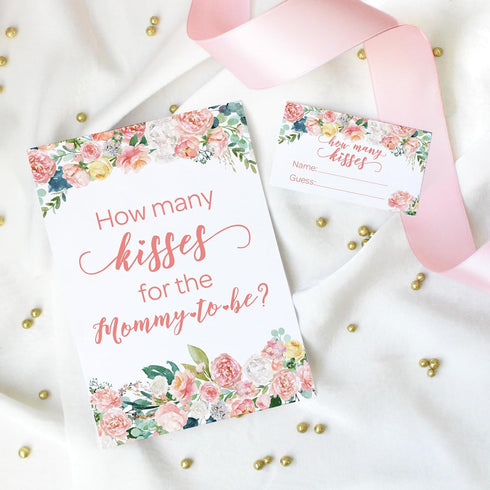 DISTINCTIVS Guess How Many Kisses for the Mommy to Be in the Jar Game - 1 Sign and 30 Cards