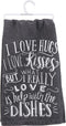 Primitives by Kathy I Love Hugs I Love Kisses Decorative Kitchen Towel, White/Black, 28" Square