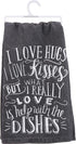 Primitives by Kathy I Love Hugs I Love Kisses Decorative Kitchen Towel, White/Black, 28" Square
