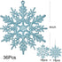 DearHouse 36pcs Plastic Snowflake Ornaments, Tiny Sparkling Glitter Snowflake Decorations on String for Christmas Trees