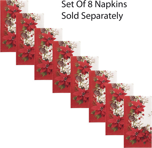 Newbridge Christmas Blooming Poinsettia’s Double Bordered 70 Inch Long Table Runner, Holiday Red and White Poinsettia