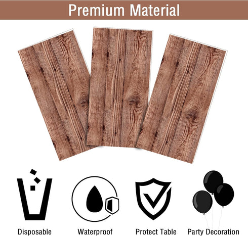 3 Pieces Wood Grain Tablecloths, Rustic Plastic Table Covers for Brown Wood Vintage Farmhouse Birthday Wedding Party