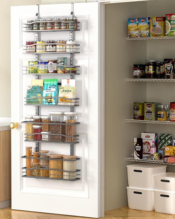 Moforoco 6-Tier Over The Door Pantry Organizer, Black Hanging Basket Cabinet Door Wall Spice Rack Shelves