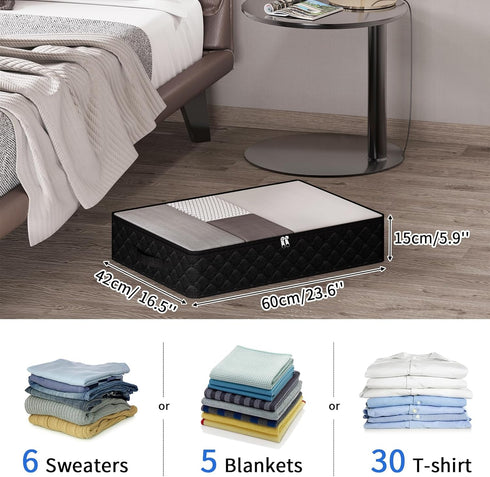 Fixwal Black Underbed Storage Bags with Clear Window and 2 Reinforced Handles Under Bed Storage Containers for Clothing, Bedding, Comforter(2 Pack)