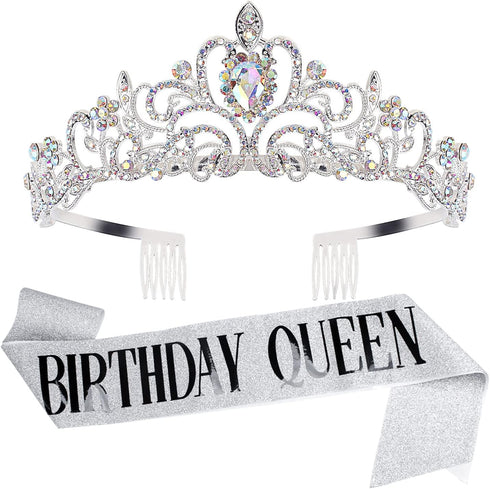 Velscrun Birthday Queen Tiaras Crown for Women, Silver Birth Crown Headband for 30th 40th 50th Birthday