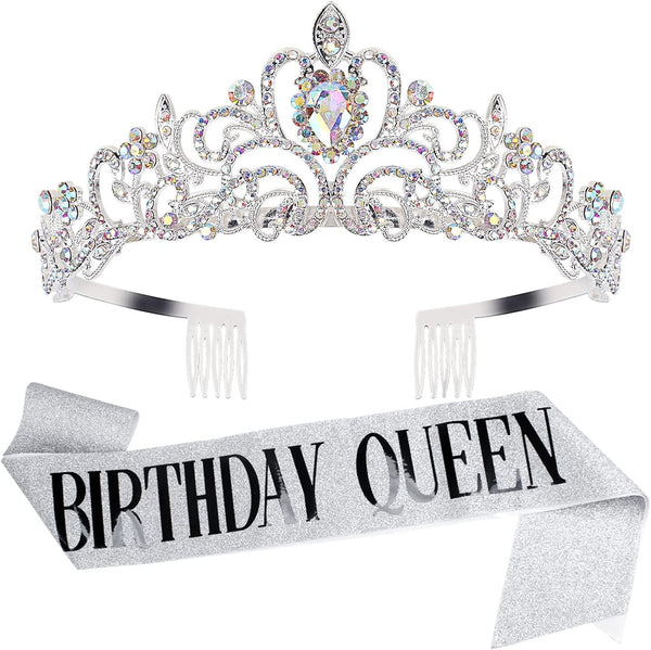 Velscrun Birthday Queen Tiaras Crown for Women, Silver Birth Crown Headband for 30th 40th 50th Birthday