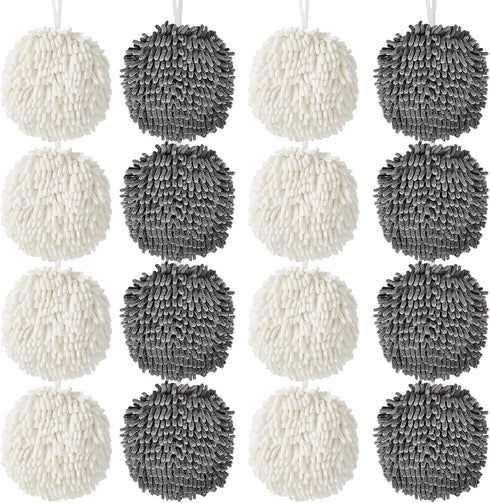16-Pack Chenille Fuzzy Ball Hand Towels, 7.1 Inch Soft Absorbent Microfiber Towels,
