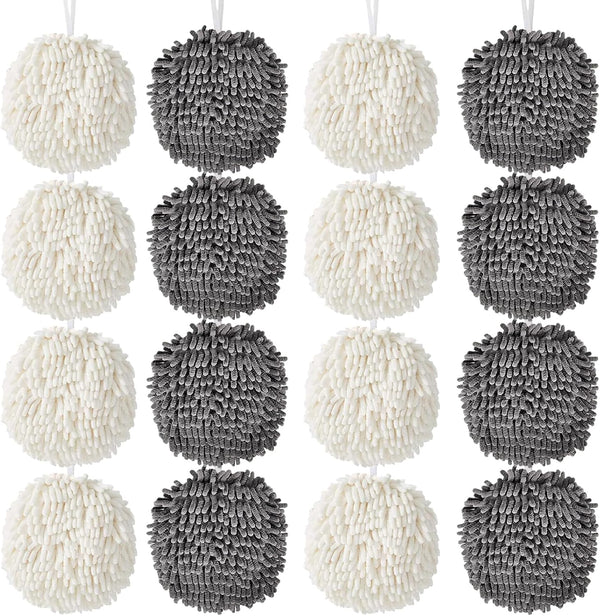 16-Pack Chenille Fuzzy Ball Hand Towels, 7.1 Inch Soft Absorbent Microfiber Towels,