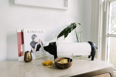 Antiqued Bronze Pig Paper Towel Holder - Fun Kitchen Decor