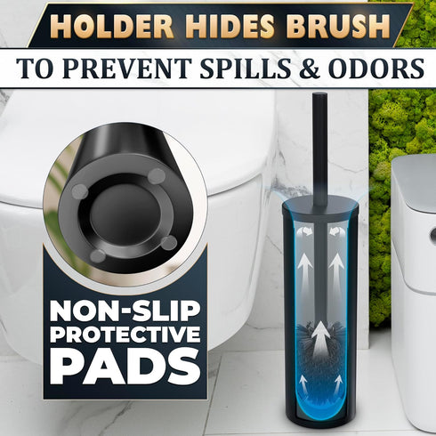 Set Black Toilet Brush and Holder - Scratch Resistant Black Toilet Bowl Brush and Holder with Soft Bristles Replaceable