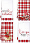 Kajaia 4 Pcs Valentines Day Kitchen Towels Hand Dish Towels Red Valentines