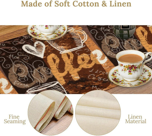 Houselerax Country 13" x60" Coffee Theme Table RunnerCoffee Theme Latte Tea Cup Rustic Farmhouse Kitchen Dining Table