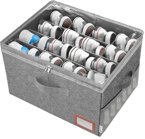 Adjustable Storage Bins for Closet, 16Pairs Wardrobe Clothes Organizer, Shoe Bin, Closet Storage Solution with Clear