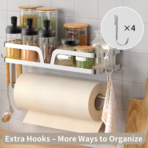 2-in-1 4 YIGII Garage Paper Towel Holder with Shelf, Wall Mounted Shop Paper Towel Roll Holder, Stainless Steel