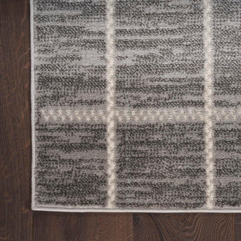 Nourison Serenity Home Contemporary Area Rug, Grey Ivory 2'2" x 7'6", Easy-Cleaning for Bedroom & Living Room